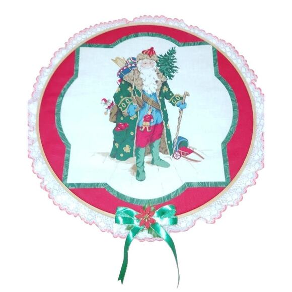 Christmas Decor Round Embroidery Hoop Wall Hanging Santa Vintage - Picture 2 of 6